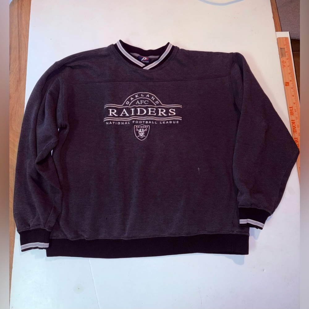 Vintage 90s Oakland Raiders AFC Sweatshirt Men's Large Pro Player V Neck Black